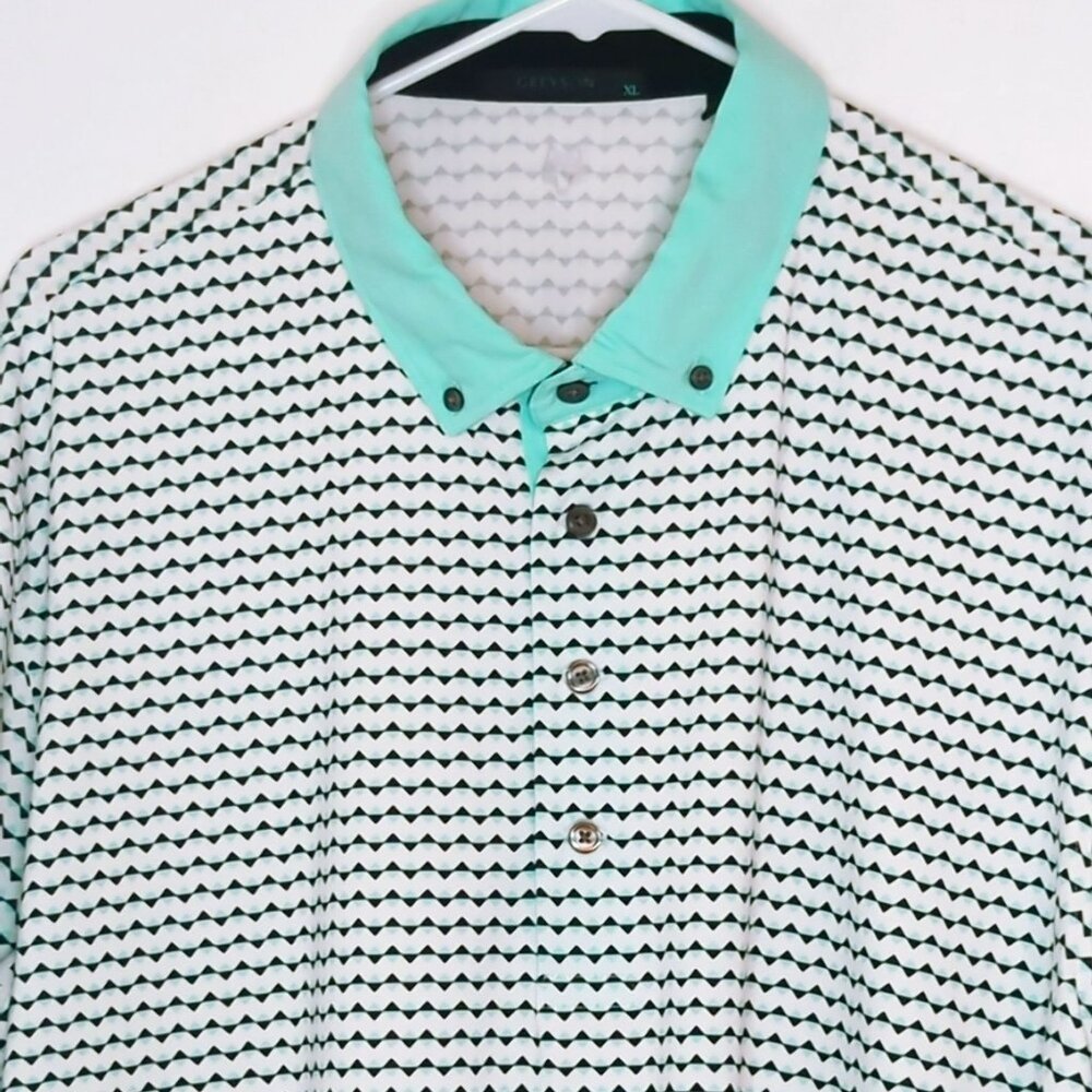 Greyson Polo Golf Shirt Mens XL Blue White Diamond Abstract Performance
